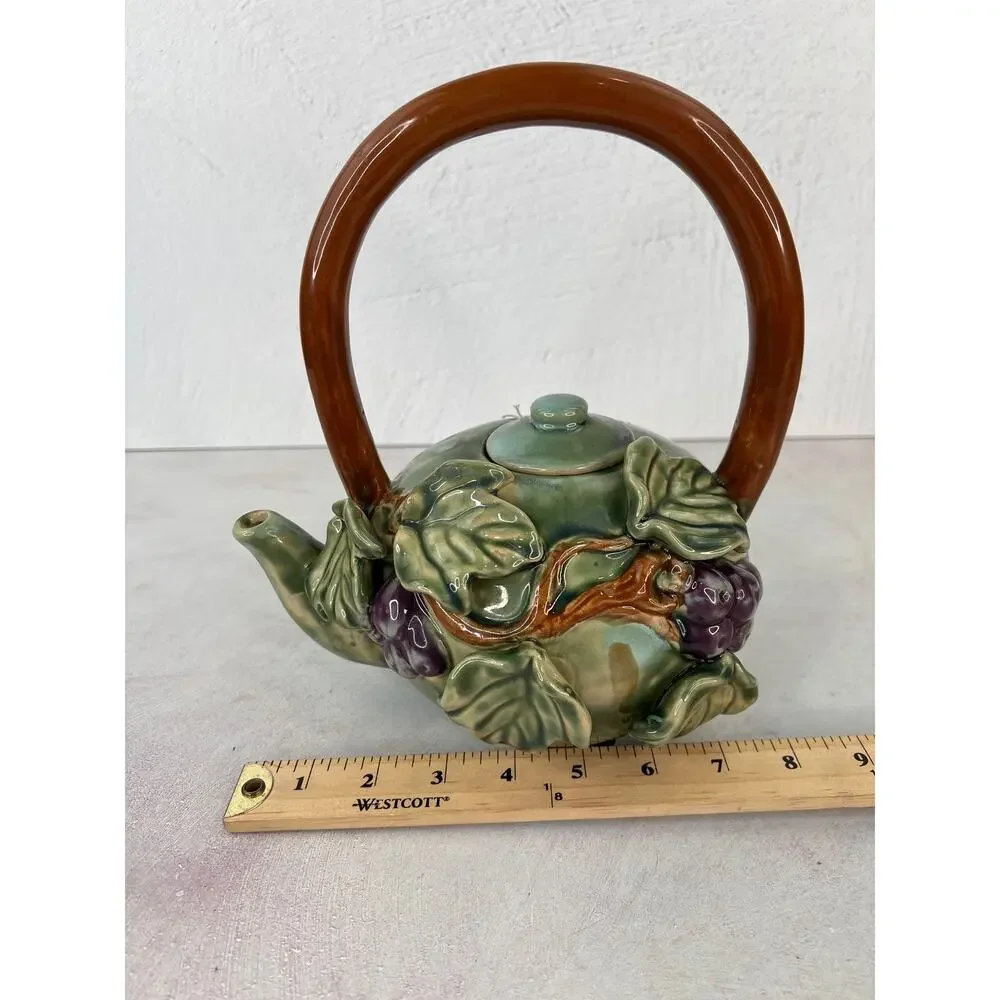 Vintage Ceramic Grape & Grape Vine Tea Pot/ 9‎ inches long & 8 inches wide.